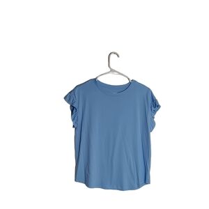 Crown & Ivy Women's Light Blue Short Sleeve Top With Ruffle Shoulders. S…